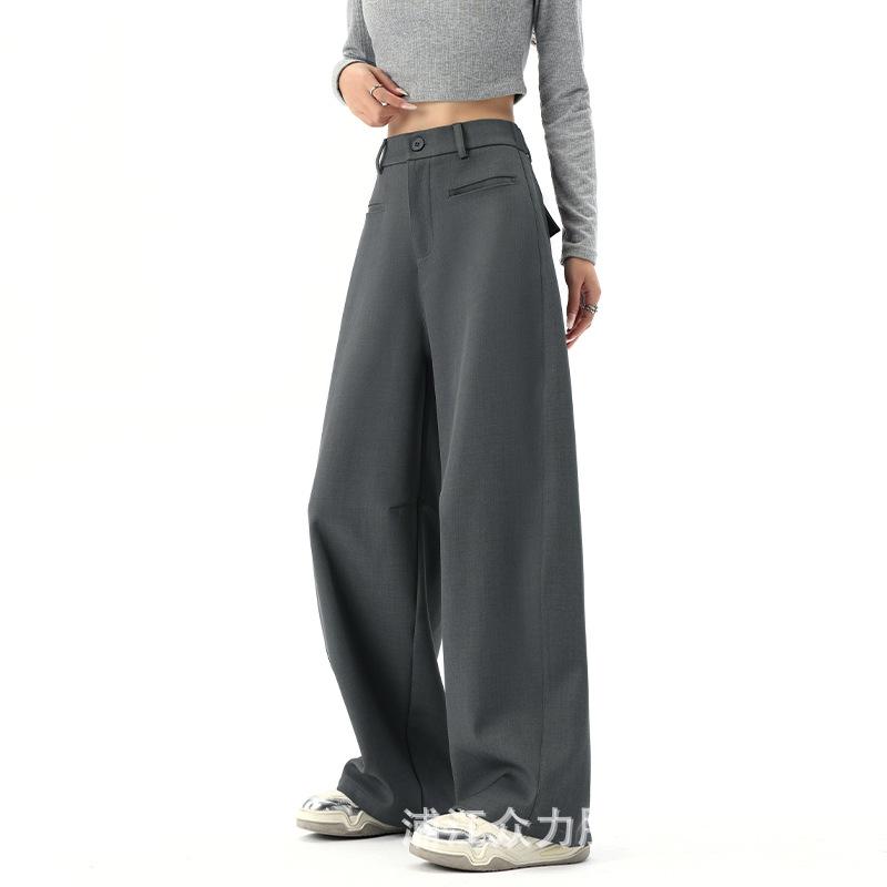 

костюм широкие брюки женские осенние новые с высокой талией тонкие драпирующиеся высококлассные повседневные прямые брюки для пола XL серый