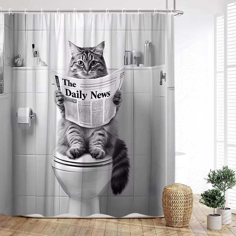 

Funny And Creative Surfing Cat Shower Curtain, Bathroom Decorative Curtain, Printed Polyester Fabric Home Curtain With Hooks W60H190(CM)-1 Pcs