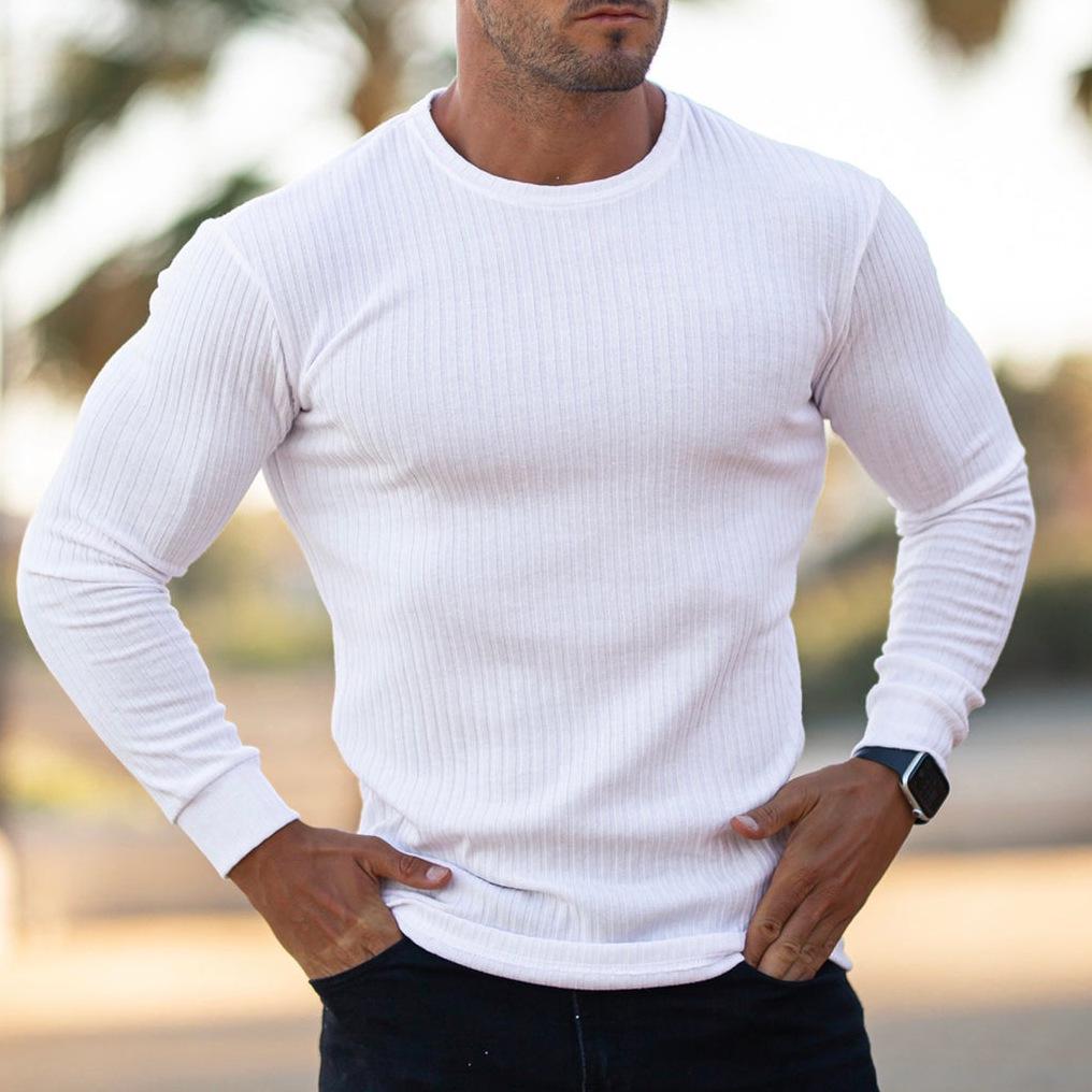 Men's Autumn Vertical Stripe Stand-up Collar Long-Sleeve T-Shirt