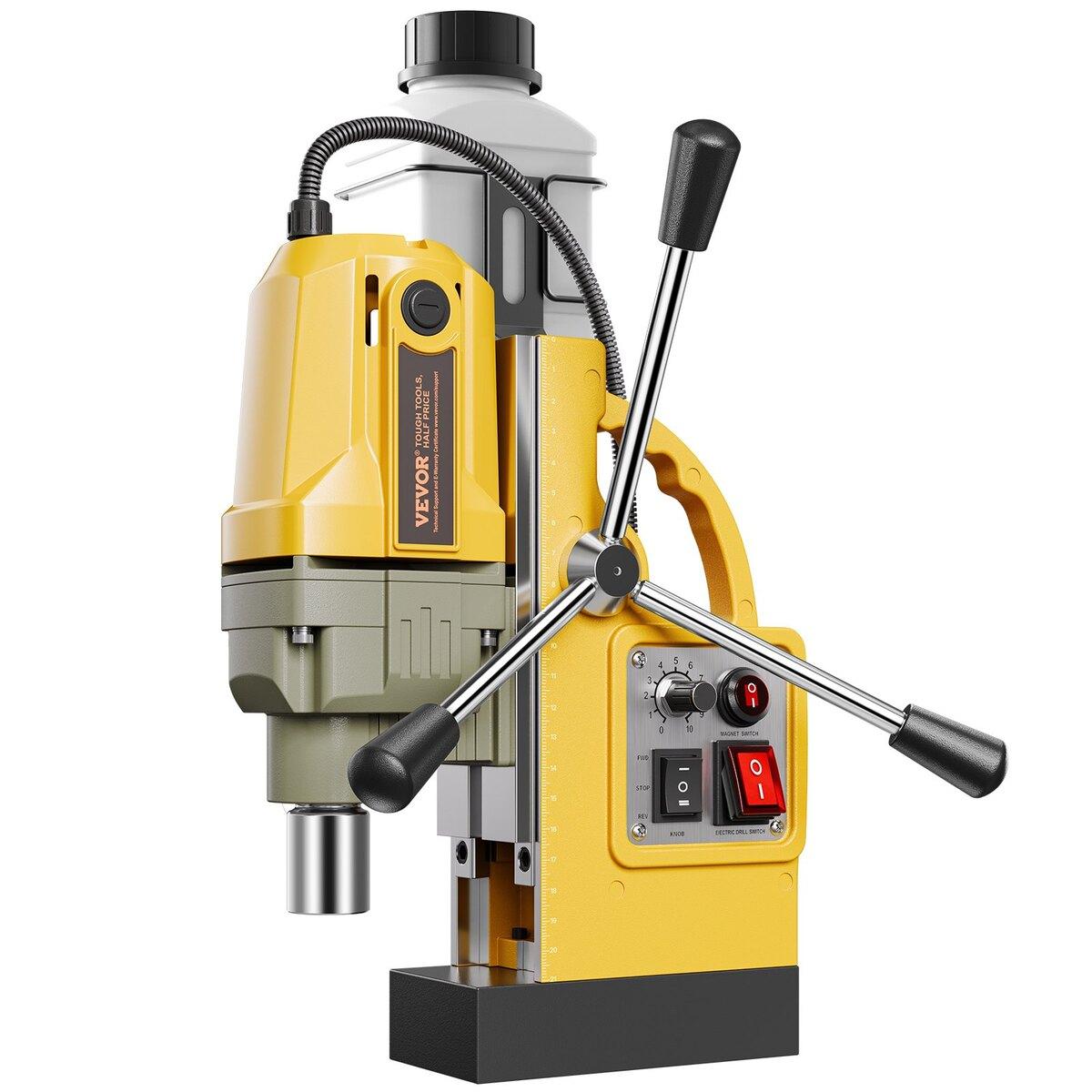 Perceuse Magnétique 1200W 2810 lbf Support de Perceuse Magnétique Diamètre de Perçage 1.6 po Jaune