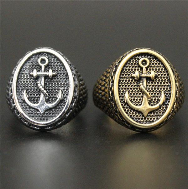 Drop Ship Size 7-14 Cool Iron Chains Anchor Ring 316L Stainless Steel Man Fashion Golden Anchor Ring
