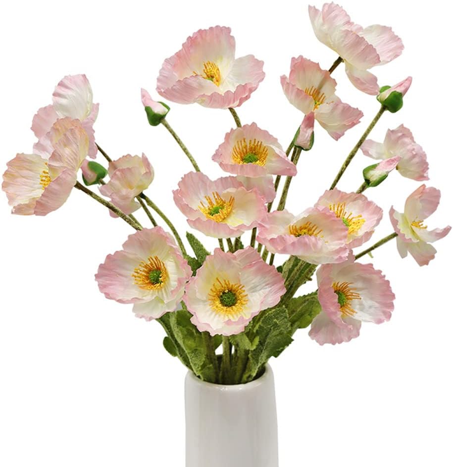 5 Pack Artificial Poppy Flowers Home Office Bedroom Silk Poppy Flowers Decor Bouquet Table Decoration Wedding Party Decorations
