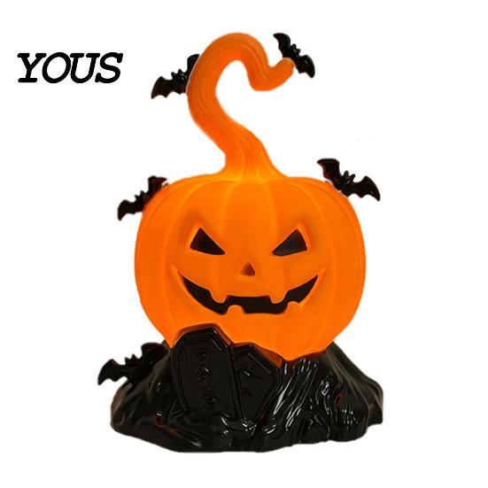 Halloween Tombstone Decoration LED Candle Light Figurine, Bat Glowing Tabletop Ornament, Warm Theme Decor Pumpkin Prop for Escape Room Haunted