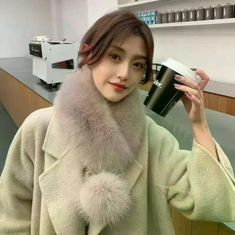 Luxury Velvet Texture Winter Outdoor Warm Scarf Solid Color Soft Faux Fur Collar Thickened Neck Scarf For Women