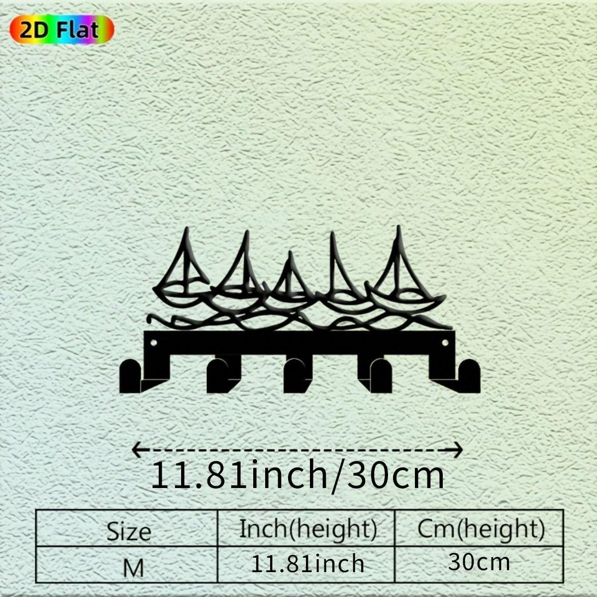 

Nordic Sailboat Key Holder Metal Wall Decor with 5 Hooks Practical Entryway Organizer Gift for Nature Lovers 15x30