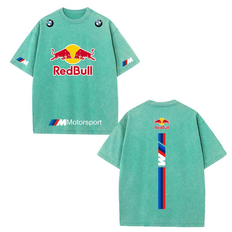 XHBM Estate Tuta da Corsa F1 Red Bull Manica Corta T-shirt Lavaggio Vintage Girocollo