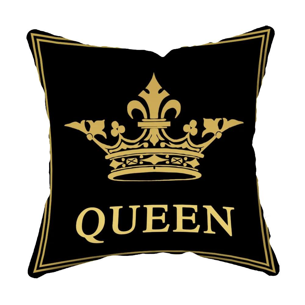 

Черный и Золотой Король и Королева Буквы Квадратный Декор для Дома и Офиса Наволочка Подушка Мягкий и Невыцветающий 40x40cm16x16Inch