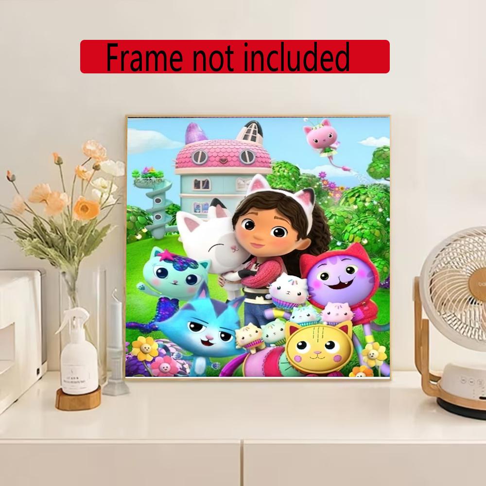 Cartoon Cute Gabbys 5D Round Diamond Painting Kit Diamond Embroidery Painting Rhinestones Mosaic Frameless Handwork Decoration Arts