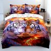 Two Tigers with Fiery Glow Print Soft Comfortable Duvet Cover Bedding Set Included 1*Duvet Cover 2*Pillowcases Luxury Gifts