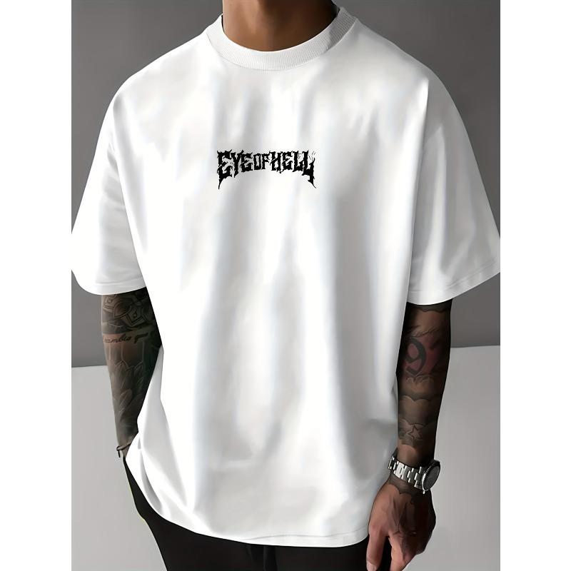 European Sizes Men's Gothic Street Style T-Shirt - Hell's Eye Graphic Print, Breathable and Comfortable, Slightly Dropped Shoulder Fit