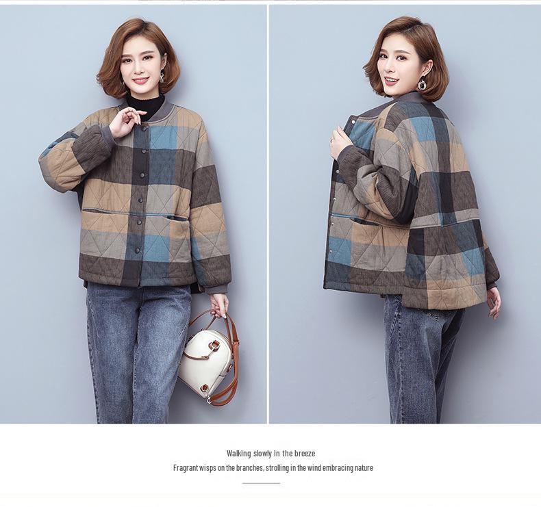 Women's Quilted Plaid Jacket - Autumn/Winter 2024: Thick, Warm, and Loose-Fit for Middle-Aged and Elderly