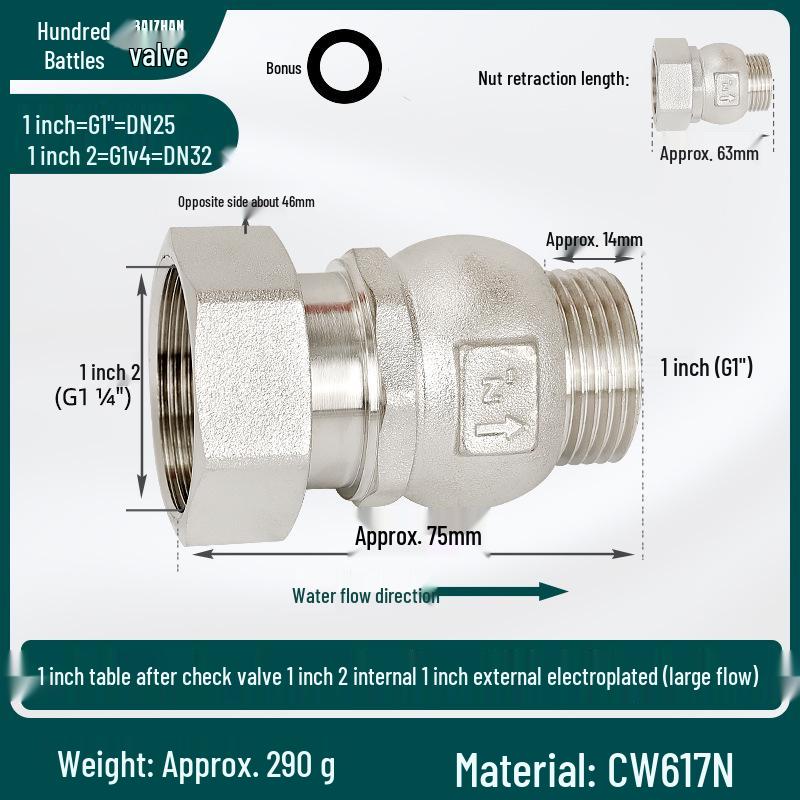 Copper Anti-Spin Check Valve DN15mm 1/2" To 3/4" - High Flow Household Shut-off Valve