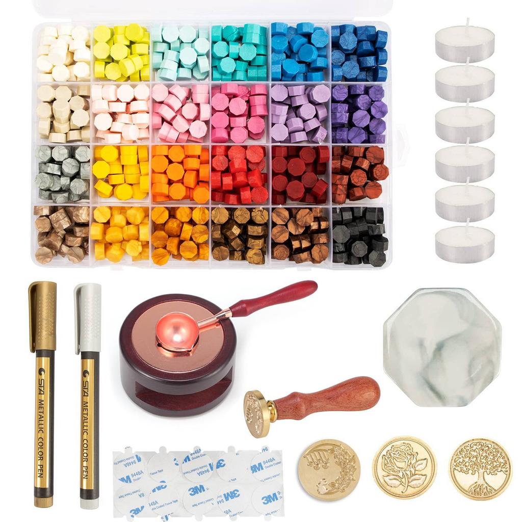 Buy Wax Seal Stamp Kit with Gift Box, 24 Colors 648 Pcs Wax Seal Beads