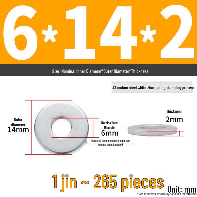 Extra Large Galvanized Metal Flat Washer - Thickened Round Screw Washer M6-M16