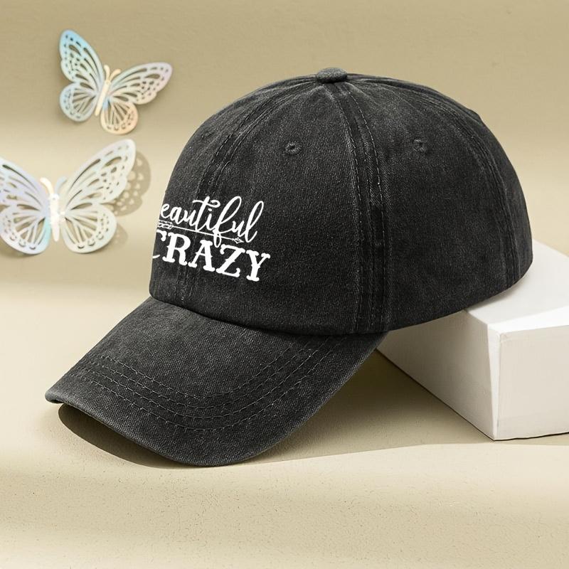 Crazy Beautiful' Printed Vintage Washed and Aged Outdoor Peaked Cap Trendy Curved Brim Baseball Hat Soft Top American Peaked Cap