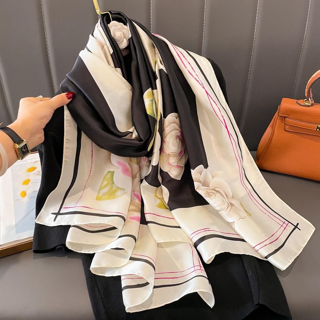 The new printing silk scarf spring and summer outside take sunscreen scarf beach towel thin section warm neck temperament versatile ladies