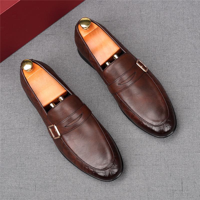 Fashion New Pointed Slip On Black Brown Dress Leather Shoes For Men Designer Monk Strap Loafers Homecoming Wedding Zapatillas Hombre