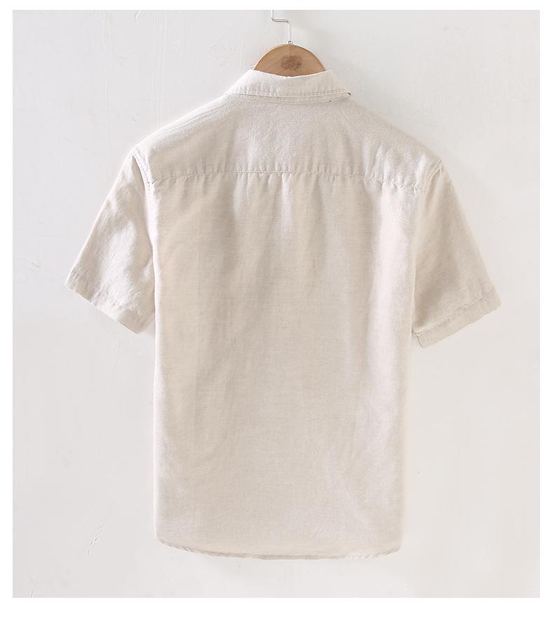 Men's Summer Cotton Linen Pocket Cardigan Square Collar Short Sleeve Casual Shirt