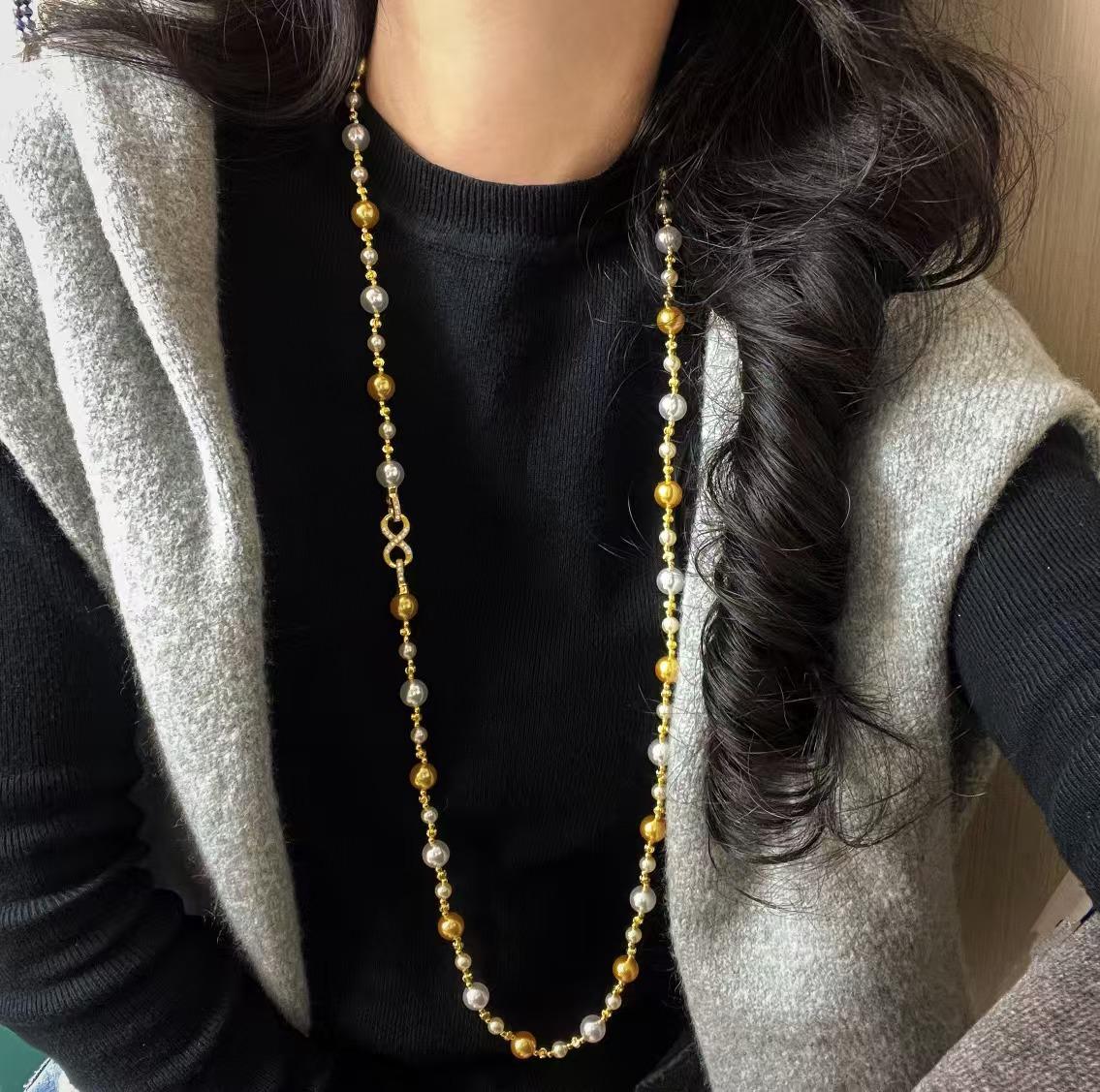 

Vintage Maillard Design Sense Artificial Crystal Pearl Sweater Chain Necklace Collarbone Chain