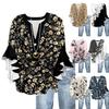 Tops For Women Cute Button V Neck 3/4 Sleeve Blouses Print Top Casual Shirts