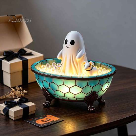 Cute Puppy In Tub Statue Ghost Bubble Bath Lamp, Night Light Halloween Decor, Decorative Spooky Home Decor for Parties & Lamp Indoor Bedroom