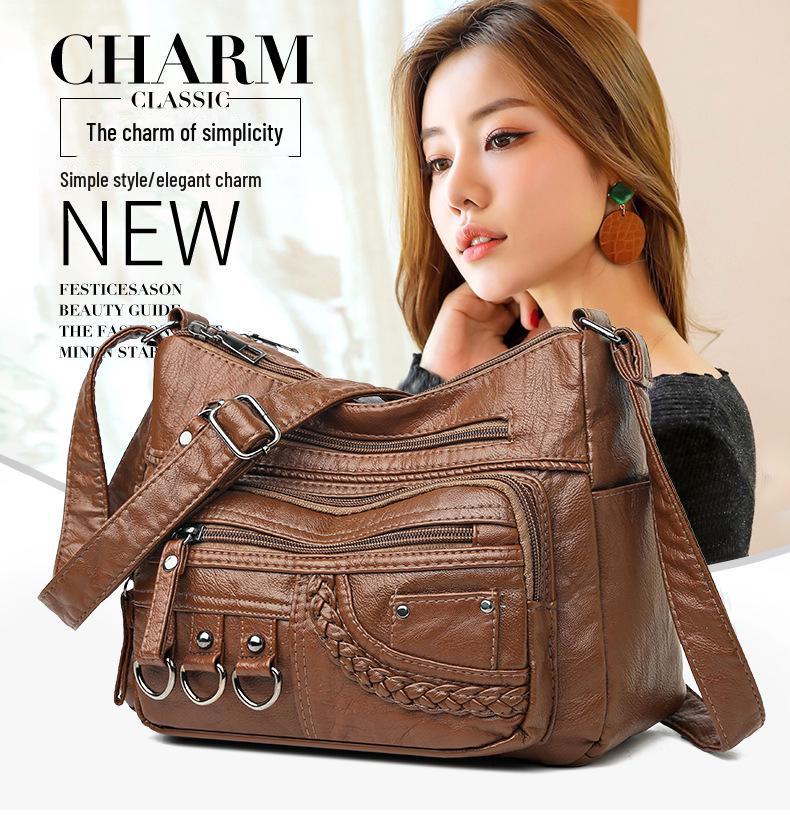 Trendy 2025 Washed Leather Shoulder Bag for Middle-aged & Elderly Women