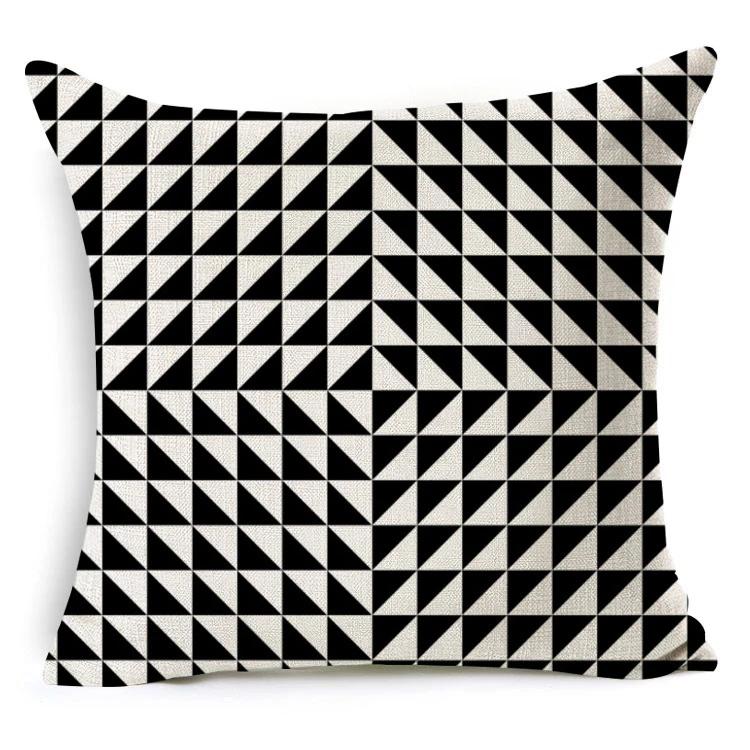 Black and White Geometric Pattern Fabric Linen Cotton Throw Pillow Waterproof Oilcloth Car Sofa Bed Decorative Pillowcase
