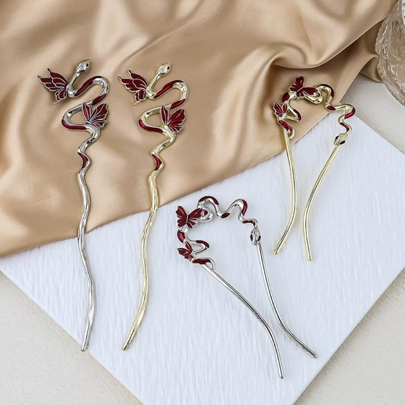 Chinese Style Traditional Hair Stick Traditional Butterfly Hair Claw Elegant Snake Hair Chopsticks Cosplay Hair Jewelry