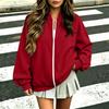 Women's Long Sleeve V-Neck Zip-Up Jacket Loose Fit Color Casual Outerwear