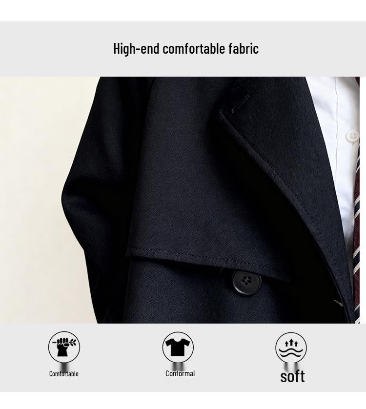 Women's Black College Style Trench Coat - Spring/Autumn 2025 Petite Mid-Length JK Uniform