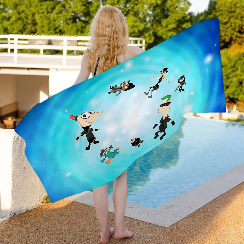 Klassische Animation P-Phineas und F-Ferb Strandtuch Bunte Handtücher für Mädchen Mikrofaser Schnelltrocknend Sand Yoga Spa Fitnessstudio