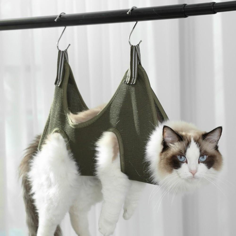 Nylon Cat Grooming Sling with Hanging Hooks Pet Bathing Restraint for Nail Trimming Bathing