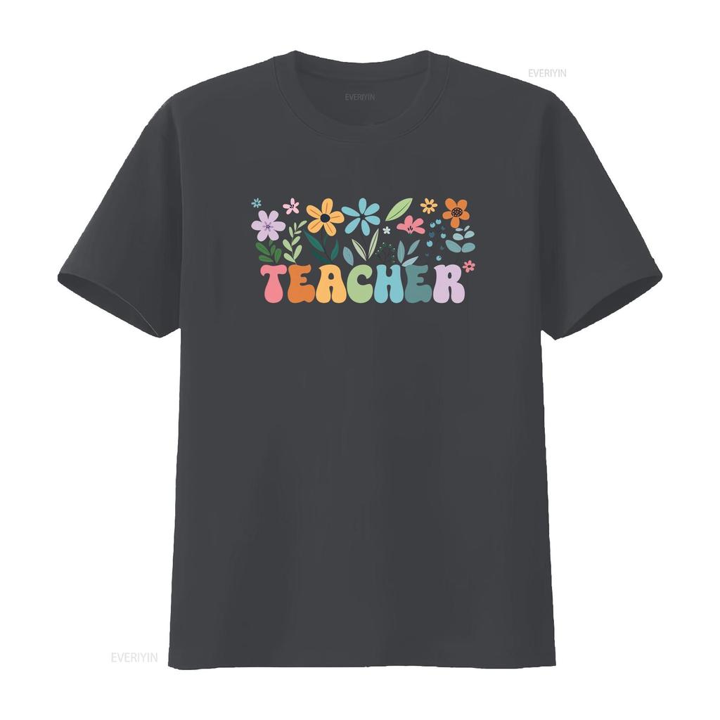 Floral Teacher T Shirt Back To School First Day Of Vintage Casual Homme Stylish Streetwear Designer Clothes Soft