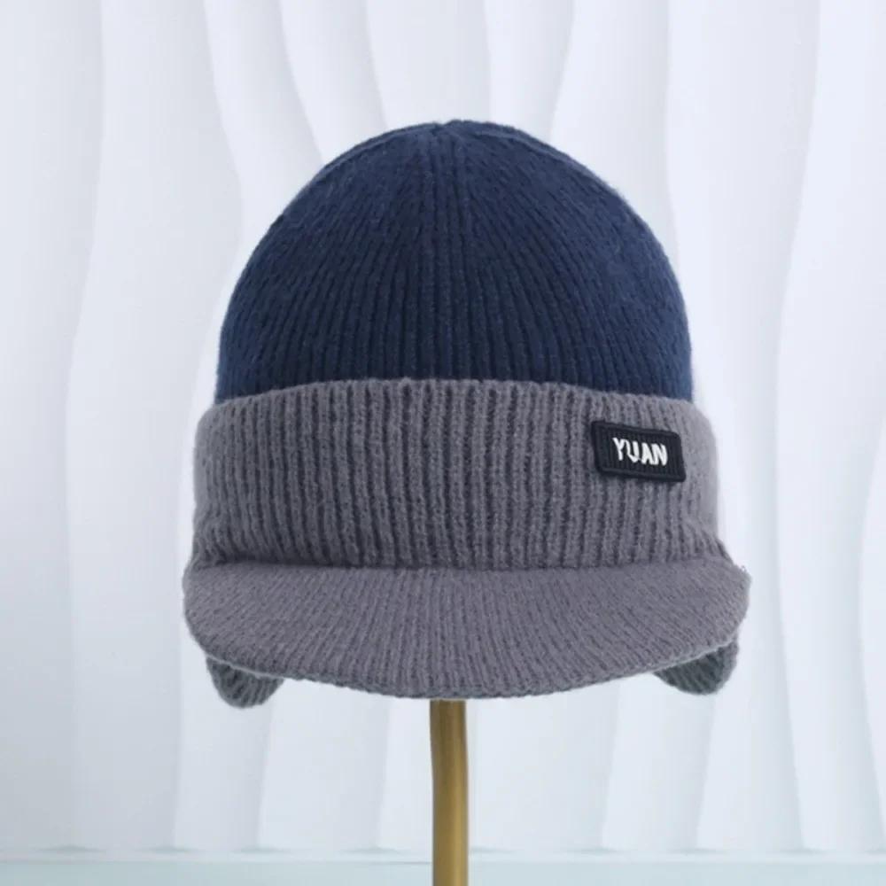 Versatile Ear Protection Knit Baseball Cap Dual Tone Keep Warm Winter Warm Hat Thickened Thermal Knit Beanie Outdoor Activities