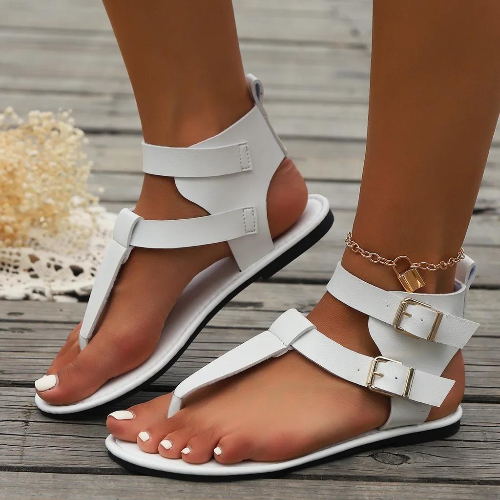 Fashion Women's casual sandals 2025 summer new French fairy style thick soled mid heel fashionable Roman shoes
