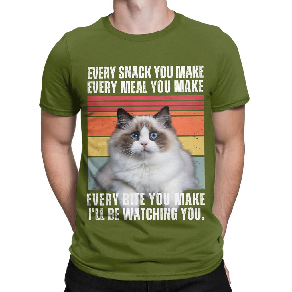 Distressed Retro Striped Ragdoll Be Watching You Funny Sticker Quotes Novelty 100 Cotton TShirt Ragdoll Tops Tees For Unisex