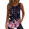 Women's Fashion Casual Retro Floral V-neck Decorated Buttoned Ruffled Sleeveless Vest T-shirt Top