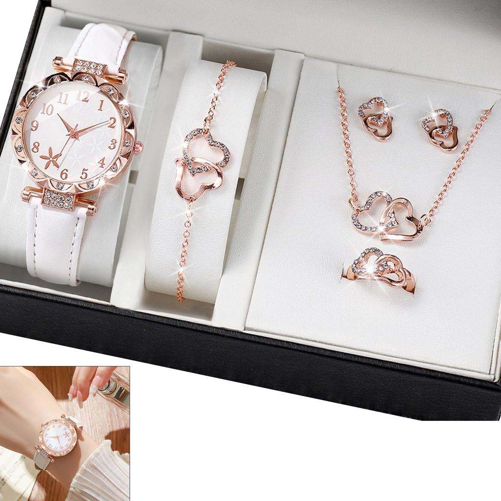 Damen Armbanduhr und Koordinierende Schmuckkollektion Anhänger Halskette Armband Ringe Ohrringe Modisches Damen Schmuckset