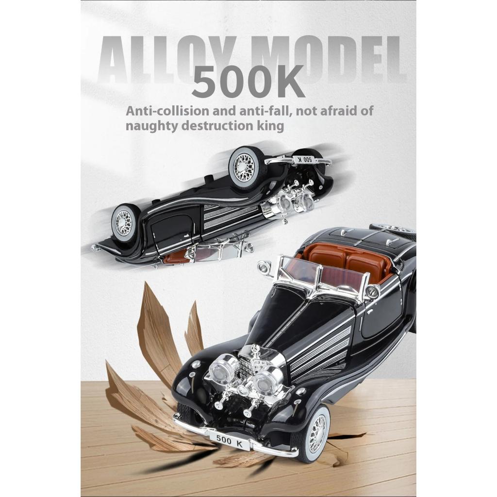 1/32 Luxury vintage car BENZ 500K alloy model, exquisite desktop ornaments, the best collection for car model enthusiasts