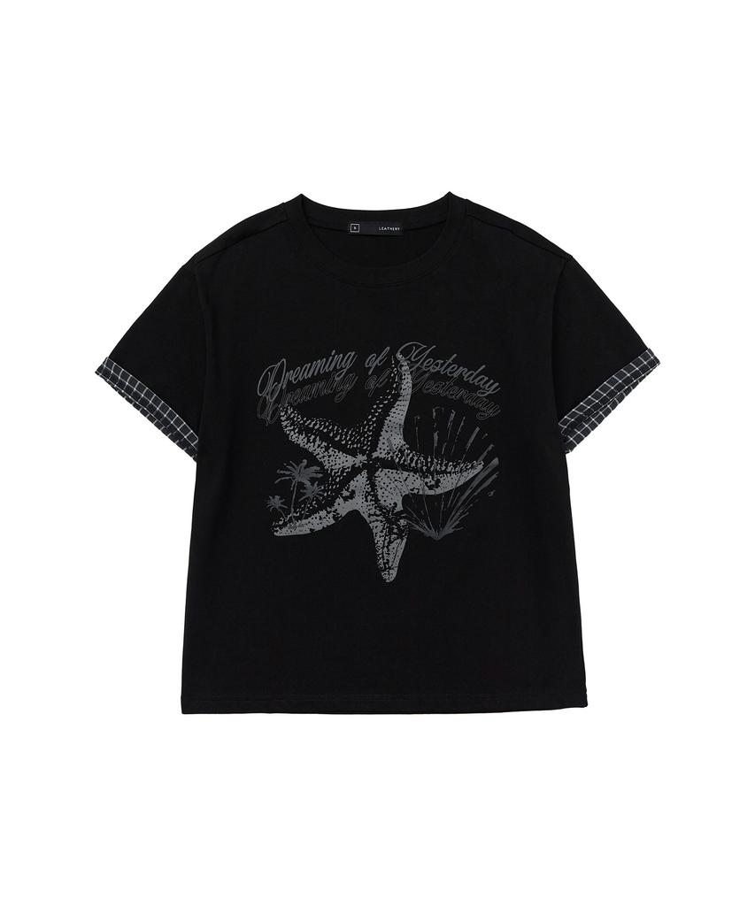 Ledeoli [Crop] Ocean Haze Roll-Up Short Sleeve T-Shirt [Black]