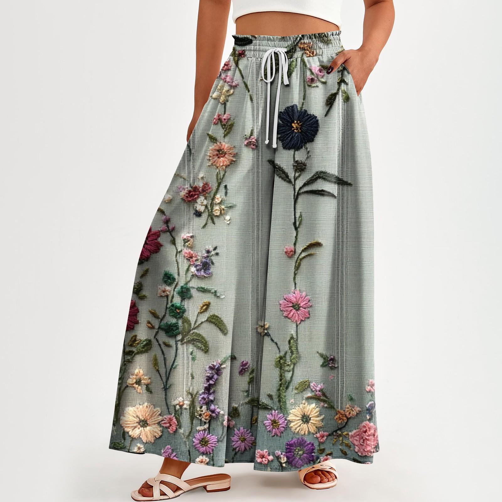 

Женские брюки с высокой талией и карманами, повседневные брюки с цветочным принтом XXXL