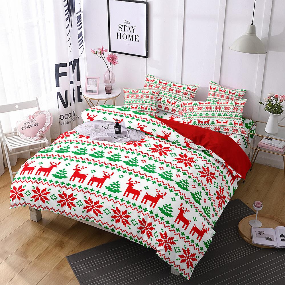 Red Christmas Quilt Cover Three-Piece Polyester 3D Digital Bedding Home Textiles
