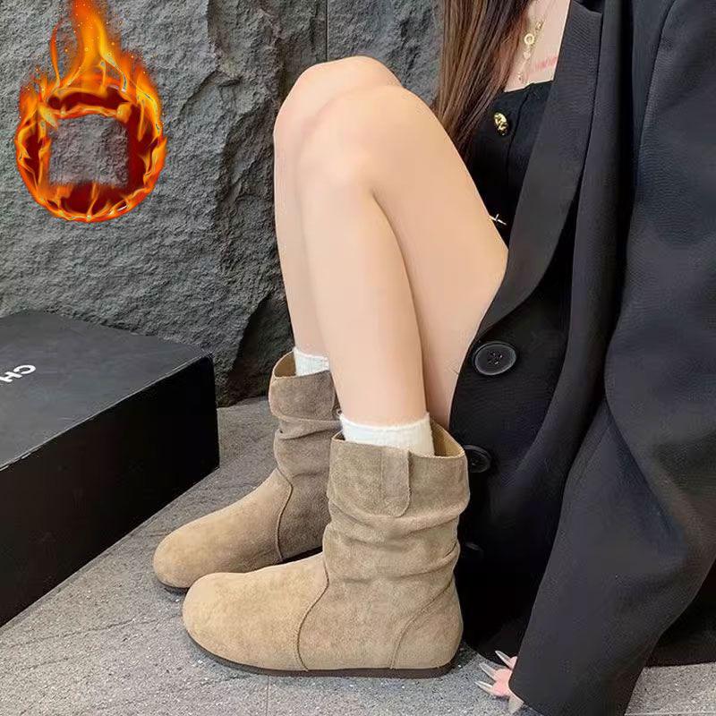 

Замшевые повседневные ботинки для женщин Модные ботильоны Короткие слипоны На плоской подошве Ретро Универсальные Мягкая подошва Женские ботинки 40