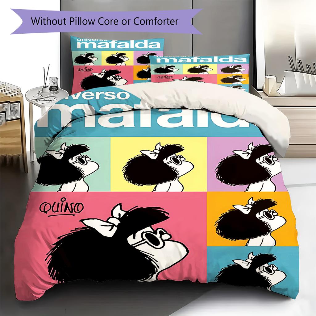 Mafalda Pattern Bedding,Quilt Set Quilt Cover Pillowcase Home Birthday Gift (1 * Duvet Cover + 2 * Pillowcase, Without Core)