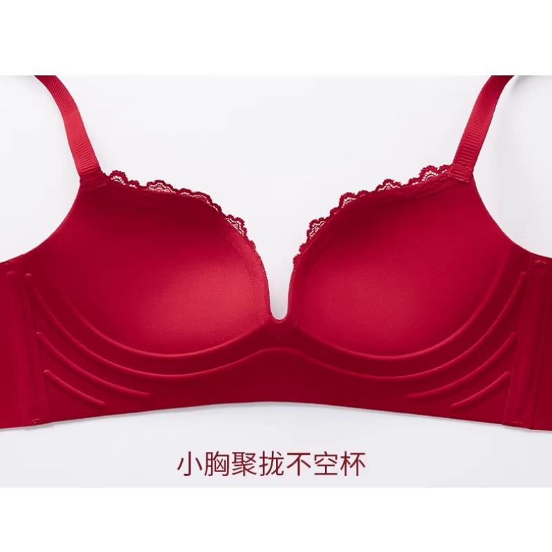 Damen Roter Push-Up-BH Mit Spitzenbesatz Und Schleifen-Detail Bequeme Dessous