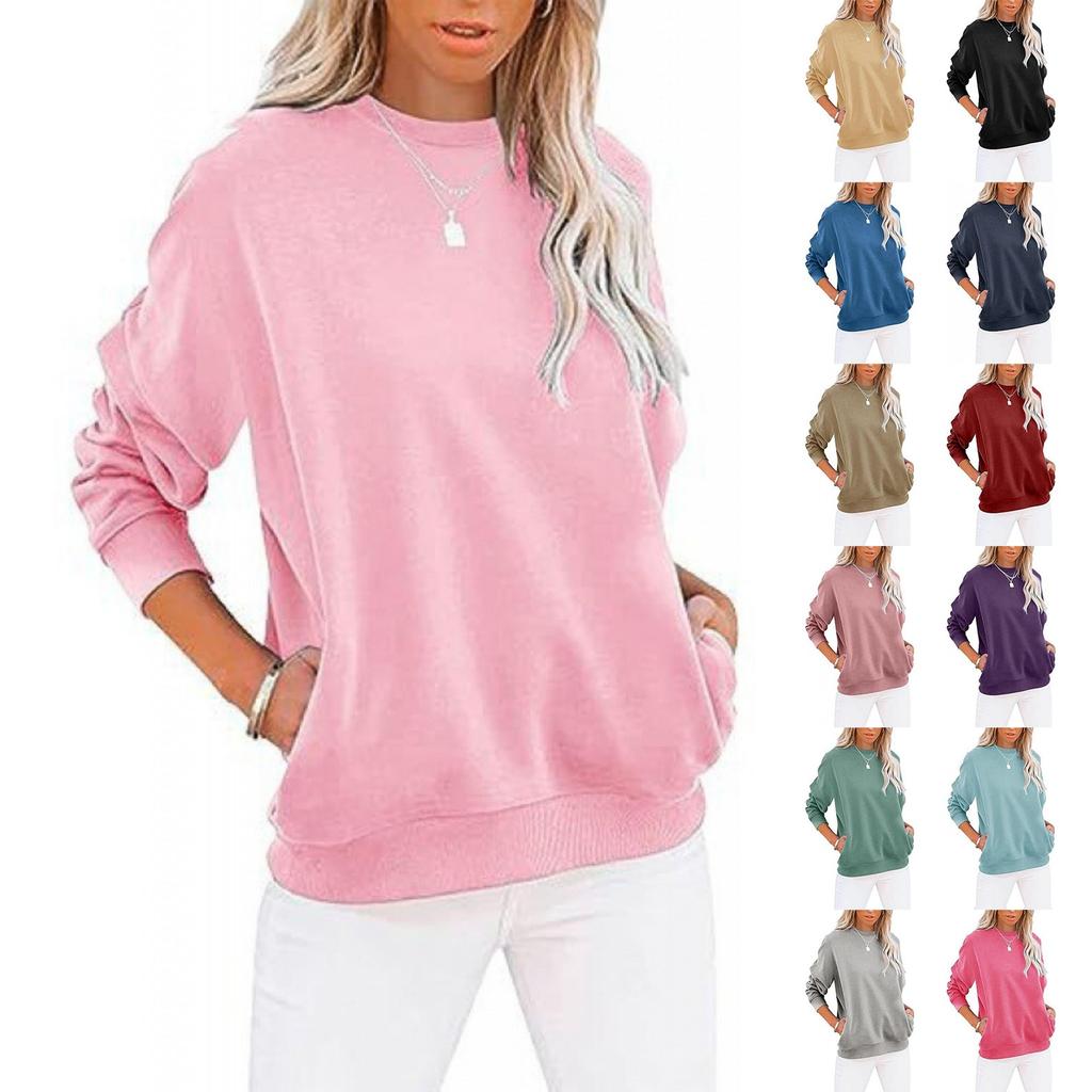 Women's Solid Color Pocket Top Hoodie