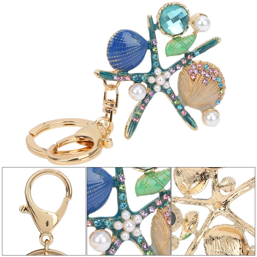 Ocean Series Rhinestone  Keyring Pendant Starfish Scallop Pearl Keychain Bag Decoration Gift