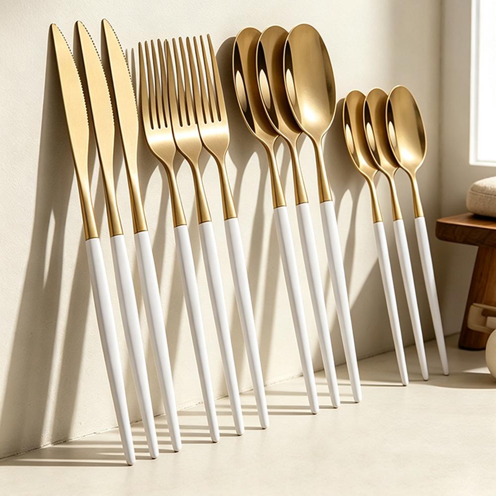 12 Delen/Set Zwart Goud Bruiloft Bestekset Roestvrij Staal Tafelgerei Mes Vork Lepel Servies Set Keuken Bestek Zilverwerk