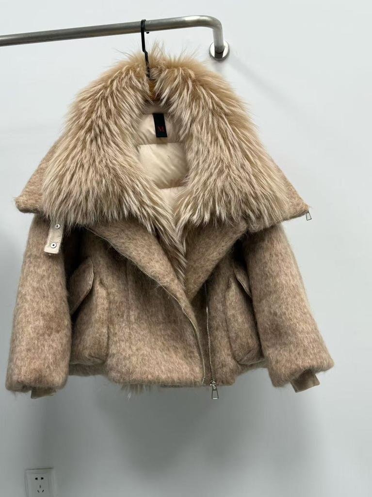 Winter explosion fox fur jacket big fur collar short thermal goose down jacket women