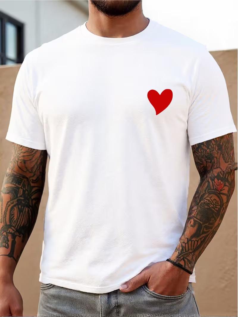 

Mens Heart Pattern T-shirt Short Sleeve Casual Tops Valentines Day Gift For Him 5XL різнокольоровий